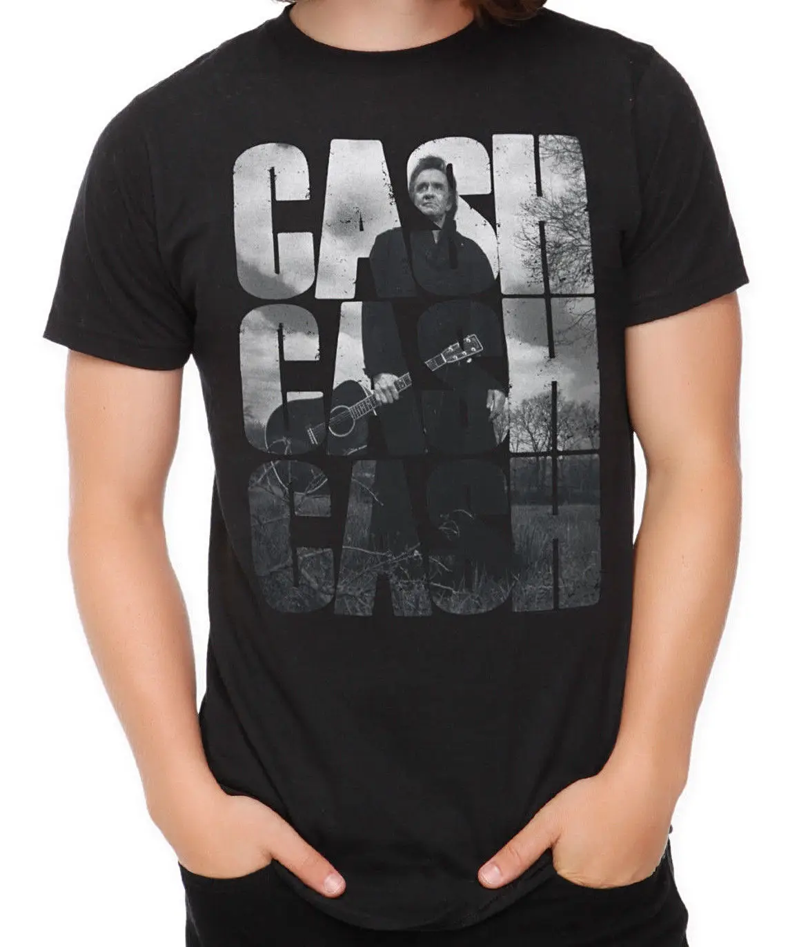 

Johnny Cash - Stacked CASH Design Slim Fit T-Shirt - BRAND NEW - MEDIUM Sleeves Cotton T Shirt Fashion Funny Tees Men Short