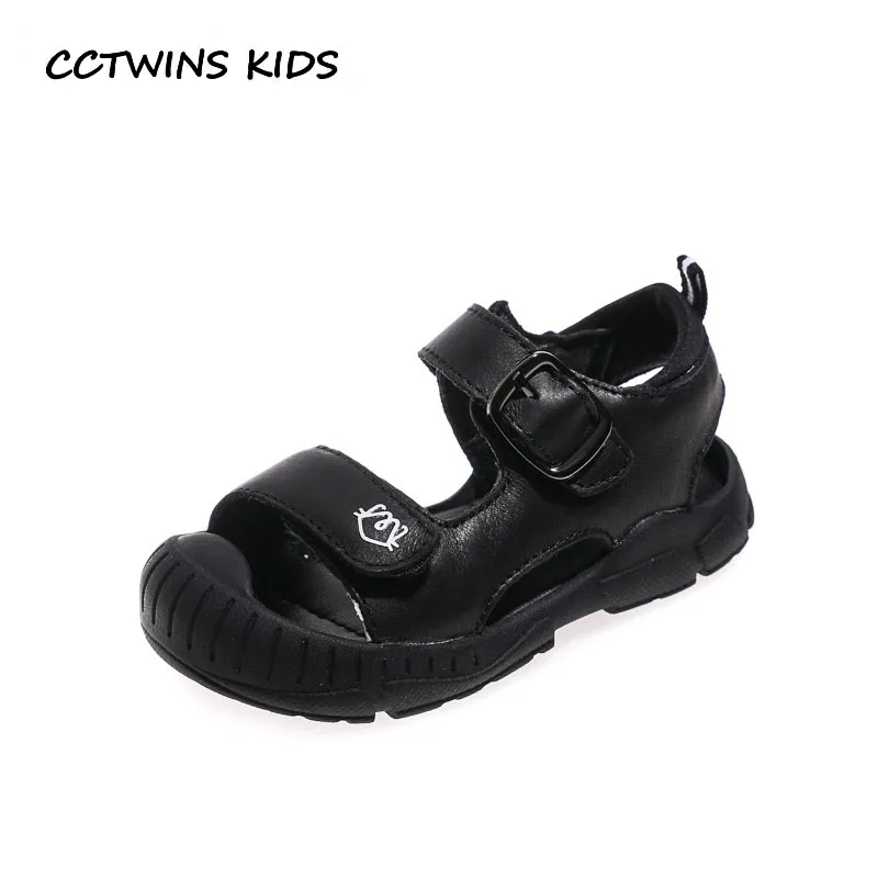 

CCTWINS Kids Shoes 2019 Summer Babys Girls Genuine Leather Flat Boys Fashion Beach Sandals Children Black Soft Shoes BS086