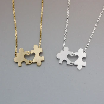 

30PCS/lot Fashion silver plating necklace Memory puzzles necklaces for women Cartoon puzzle type