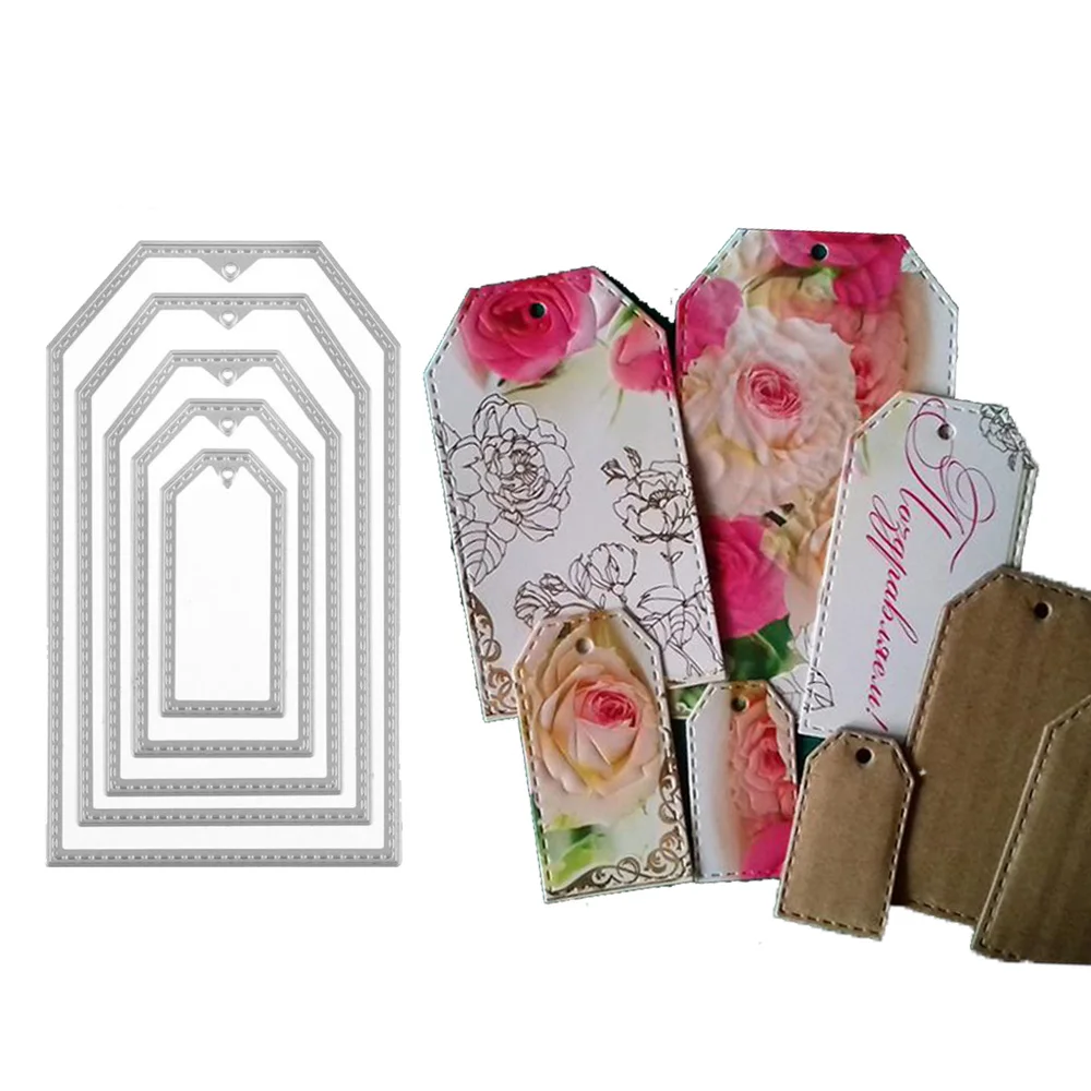 

5Pcs/ Set Label Tags Metal Frame Cutting Dies Set Stencils DIY Scrapbooking Decorative Paper Cards Die Cutting Template Crafts