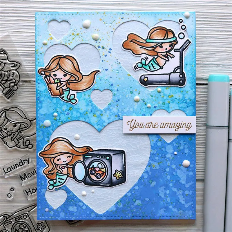 

Naifumodo Cute Mermaid Stamps and Dies Scrapbooking Party Words for Card Making Album Embossing Crafts Die Seal New Arrival 2019