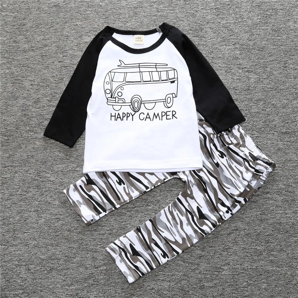 2019 г. осенний комплект одежды для маленьких мальчиков, Модная хлопковая Футболка с буквенным принтом + брюки, 2 предмета, Одежда для