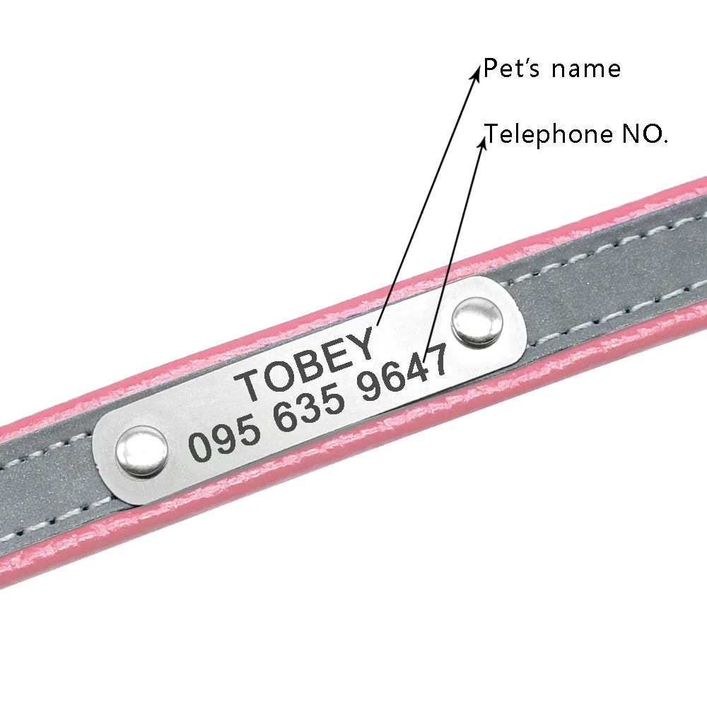 Персонализированный ошейник для кошек, кожаный отражатель, ошейник для кошек, ошейник для собак, для маленьких собак, на заказ, Выгравированная табличка для щенков