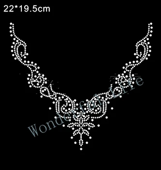 

New style free shipping iron on rhinestone transfer designs white clear crystal for clothing neckline for clothing