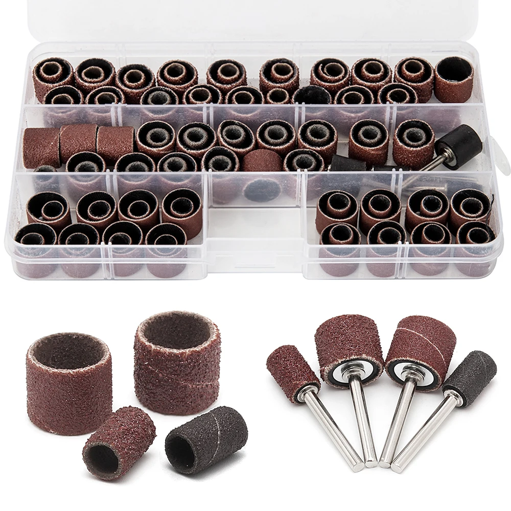 100PCS Drum Sanding Kit +4Pcs Band Mandrel  Rotary Tool Nail Drill Bits Abrasive Tools  Sander Drum Mandrel Rotary Accessories