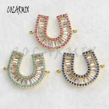

8 Pcs Colorful zircon Copper charms Double hoops U Shape gold color metal pendant jewelry charms for bracelet making5265