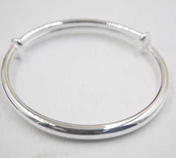 

S999 Sterling Silver Bangle For Women Girl Smooth Glossy Bangle 55-60mm Adjustable Bangle Female Ladies Jewelry Gift