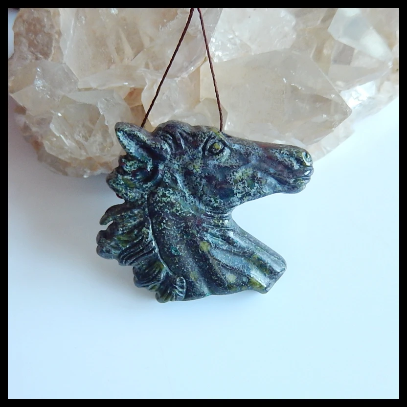

Wholesale,hot sale,hand made Carved Horse head Dragons Blood Jasper Pendant for men,42x40x7mm,23g