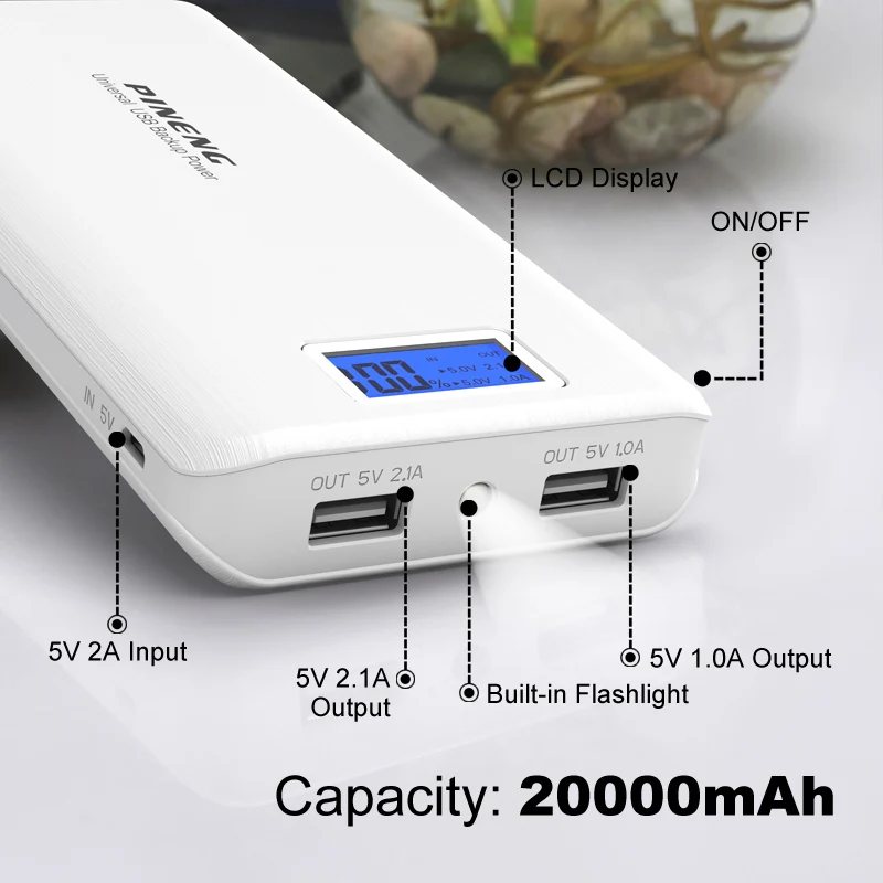 100% Original Pineng Power Bank PN-999 Super High Capacity 20000mAh Dual Micro USB Charger Mobile Power for Smartphones Tablets