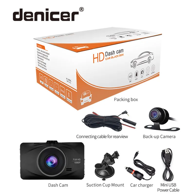 Denicer FHD 1080P Автомобильный видеорегистратор с зеркалом и двумя объективами, видеорегистраторы заднего вида с экраном 3,0 дюйма, Автомобильный видеорегистратор, видео видеорегистратор