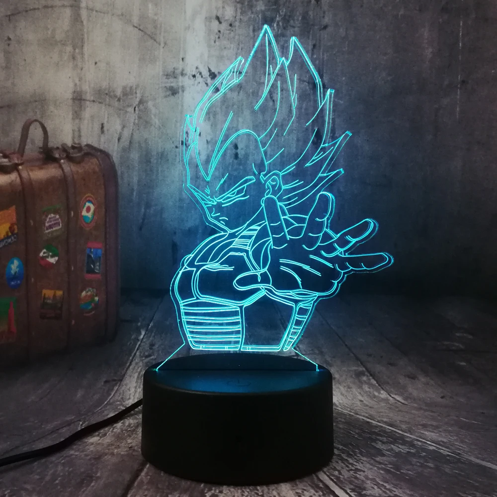 Dragon Ball Saiyan Vegeta Son Goku Kakarotto светодиодный Ночной светильник, настольные вечерние 3D лампы, домашний декор, детская игрушка, рождественский подарок, Прямая поставка