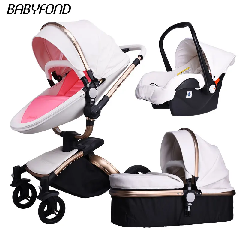 3 in 1 g-white 4 25 долл. США Купоны! babyfond кожа коляска Роскошные Детские коляски 3 в 1 складной kinderwagen Детские коляски ребенок коляска отправить бесплатные подарки - Цвет: 3 in 1 g-white 4