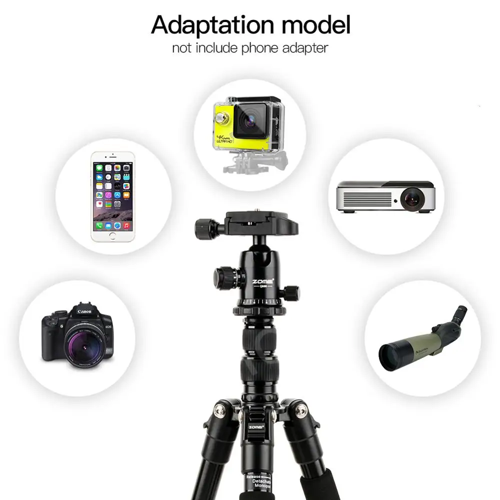 ZOMEI Portable Flexible Tripod Q666 Professional AluminumTravel Tripod Monopod With 360 Degree Ball
