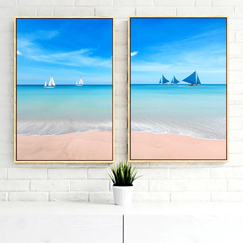 

Canvas Painting Beach And Sunshine Sailing Flamingos Seascape Nordic Wall Art Print Posters Office Home Decor Modern Background