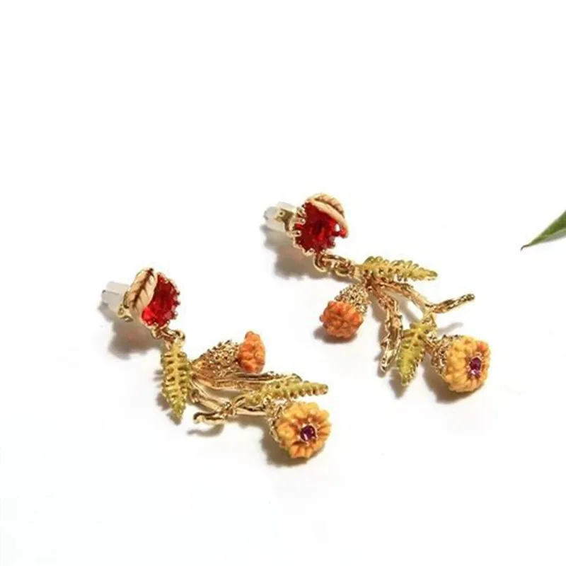

Amybaby 2018 Golden Flowers Red Gem Womens Tassels Drop Earring Enamel Glaze jewelry
