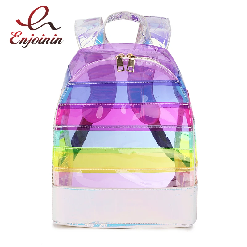 Fashion Women's Backpack Color Striped Laser Plastic See Through