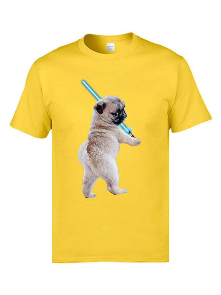 Pug with Lightsaber 9311 Hip hop Thanksgiving Day All Cotton Crewneck Men Tops Tees T Shirt 2018 Discount Short Sleeve T-Shirt Pug with Lightsaber 9311 yellow