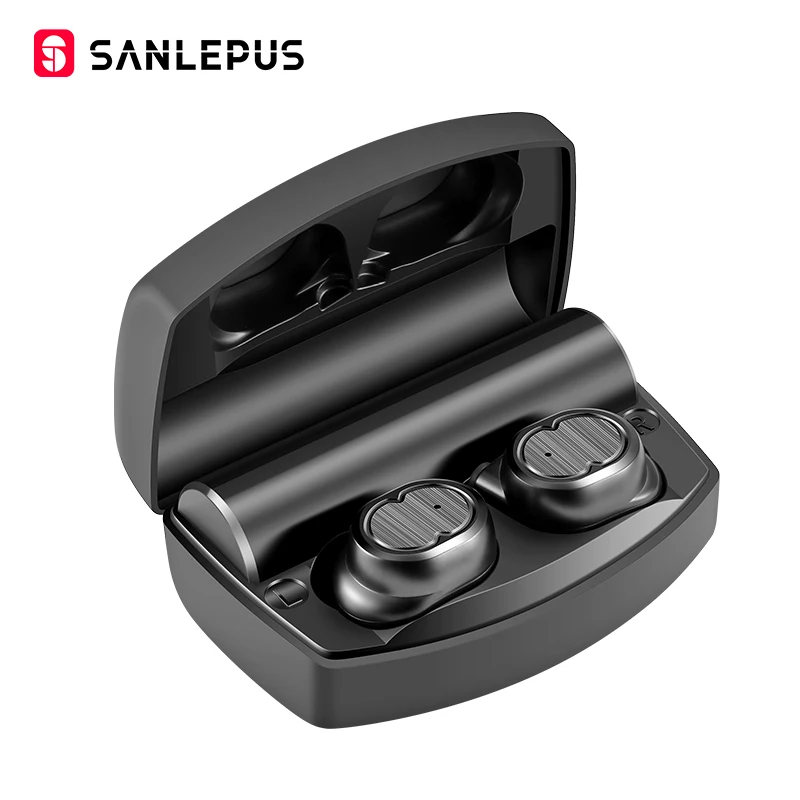 SANLEPUS Bluetooth наушники настоящие беспроводные наушники TWS 5,0 спортивные наушники стерео бас гарнитура шумоподавление для телефонов - Цвет: Черный