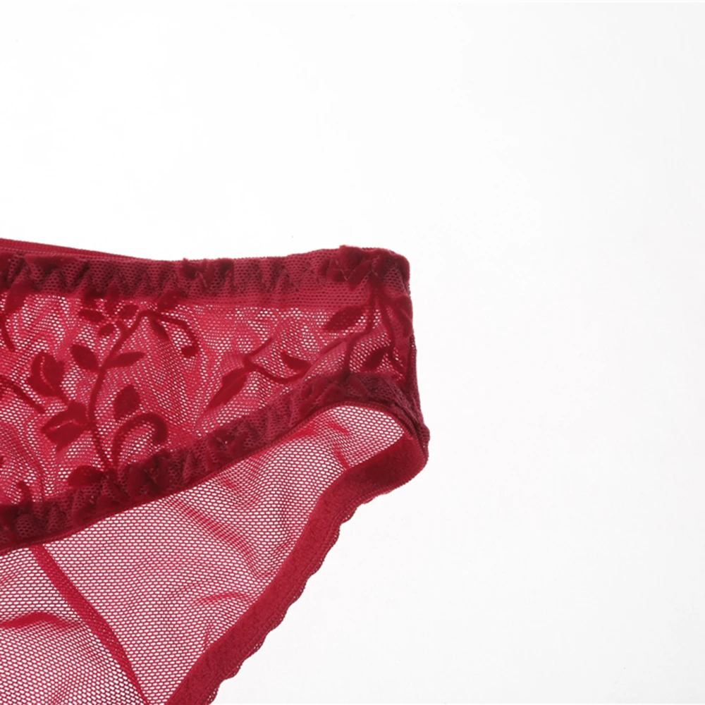 GERRITA Thong Women Panties Sheer Lace Bow-knott V-string Crotch Lingerie High Quality Nylon Low Waist Underwear For Lady