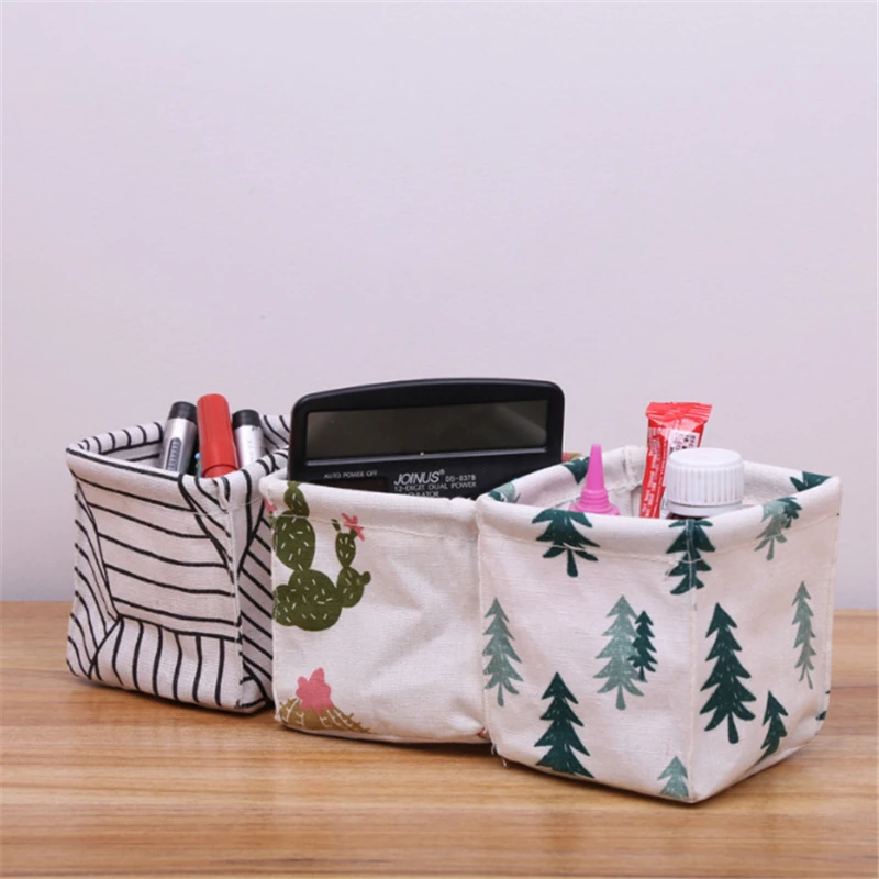 

Cosmetics Sundry Storage Boxs Cotton And Linen Receive Case Small Desk Desktop Stationery Bag Of Rattan Basket Dresser