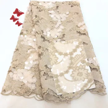 

2019 French African Lace Fabric Guipure Sequined Cotton Cord Tulle Nigerian Tissu Mesh India Lace For Wedding Dress