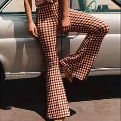 JAYCOSIN 2019 новые летние брюки женские сексуальные модные эластичные клетчатые печатные эластичные расклешенные брюки с высокой талией pantalon