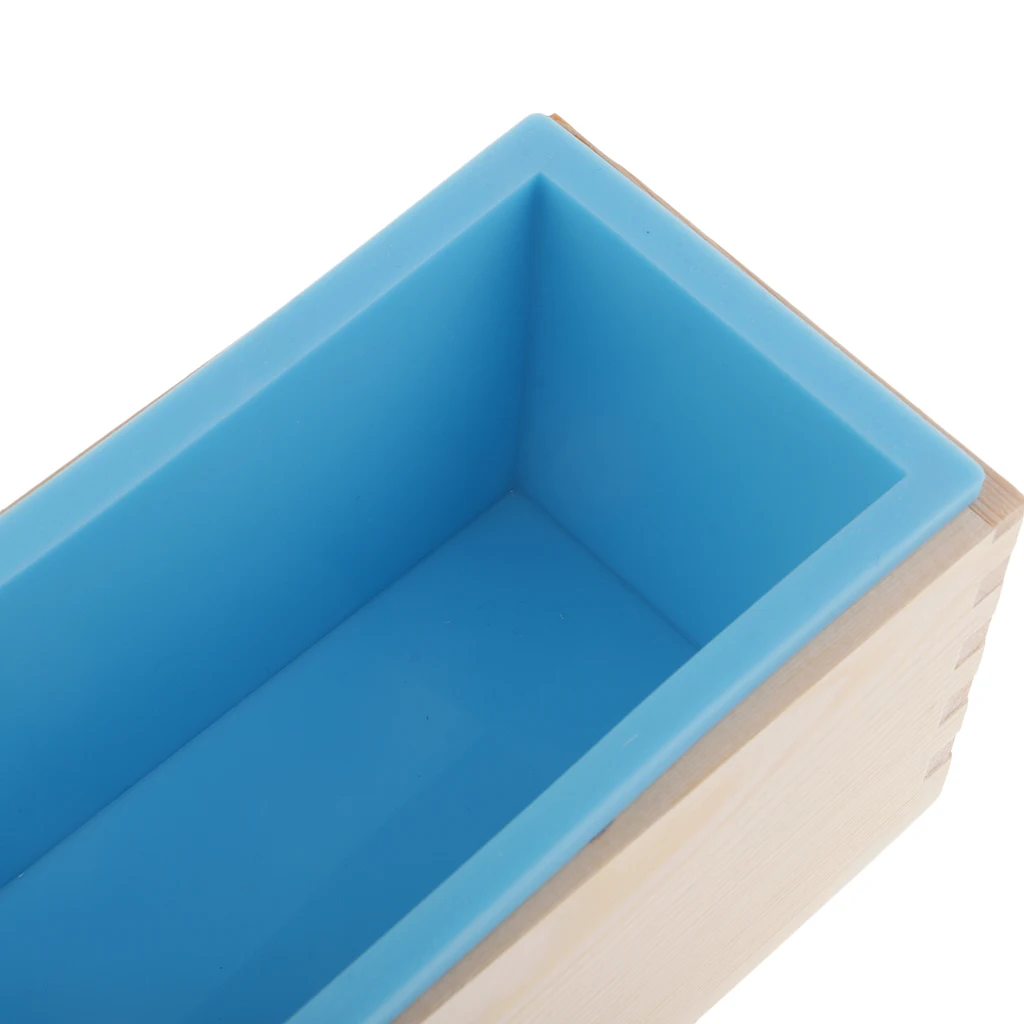 Sky Blue Flexible Rectangular Soap Silicone Loaf Mold Wood Box for 1.2KG Soap Making Supplies Tools