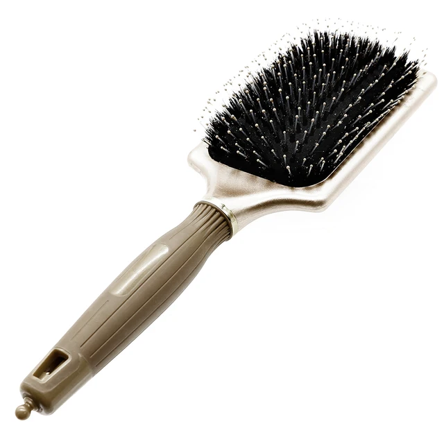 Pro New Gold Paddle Cushion Hair Brush With Natural Boar Bristle Square