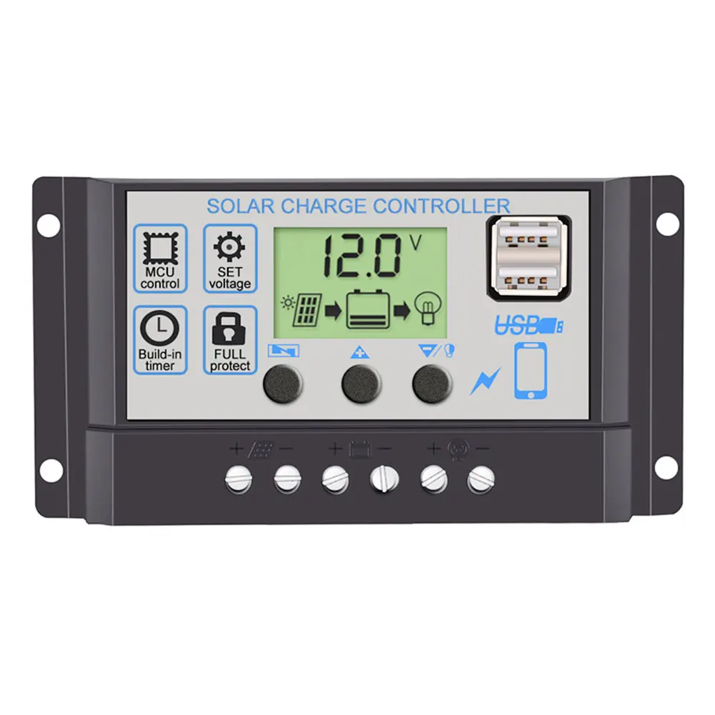 

Multifunctional Solar Panel Charger LCD Display 30A 12V 24V PWM Dual USB Solar System Battery Inverters Regulator Household