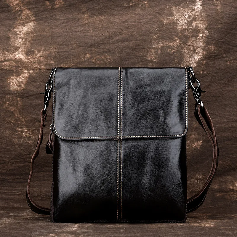 New Men's Leather Business Shoulder Bag Vertical Leisure Information Bag First Layer Leather Multi-function Messenger Bag