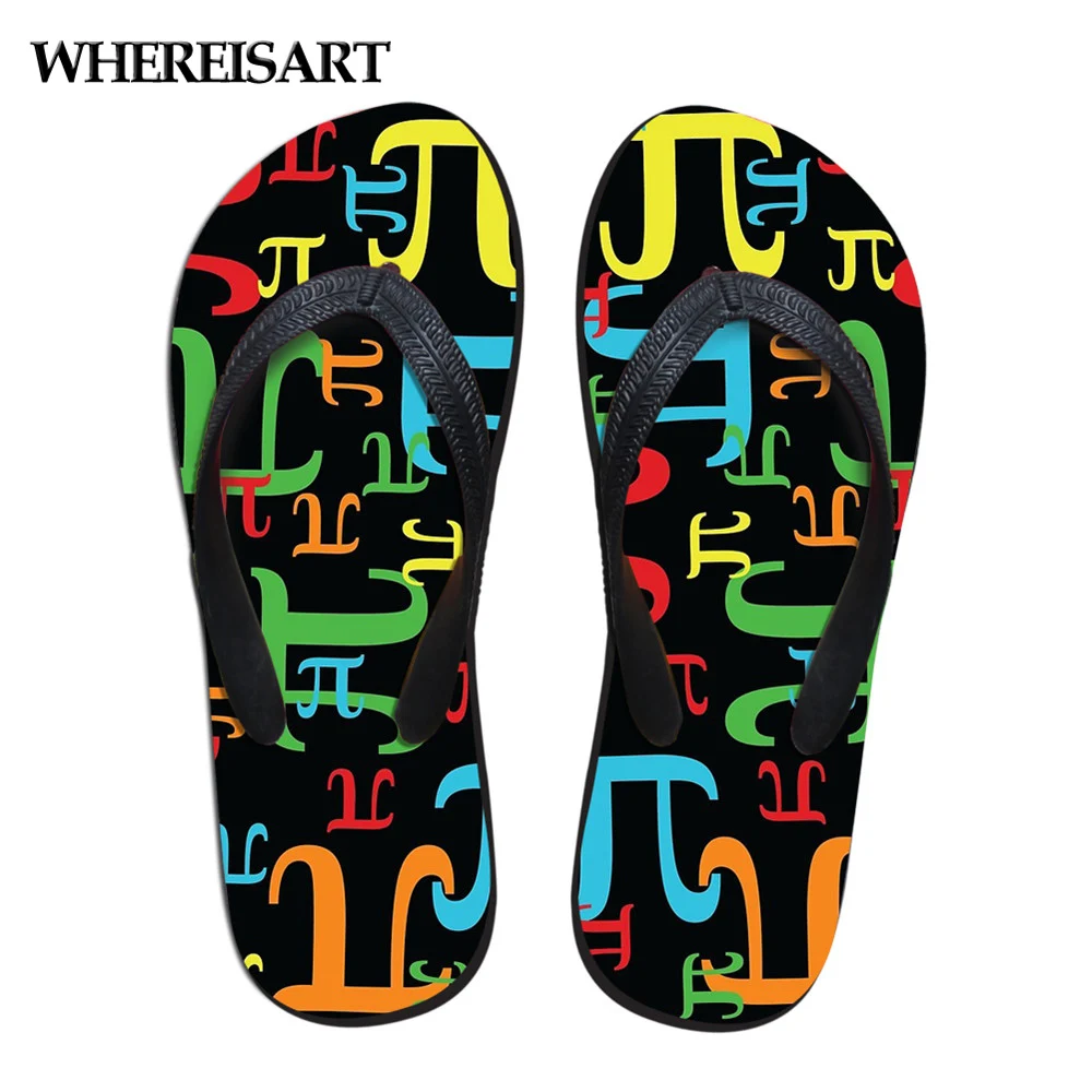 

WHEREISART Flip Flops Women Summer 2019 Pieces of Pi Prints Casual Slip-on Ladies Flats Slippers Woman Beach Sandals Mujer 2019