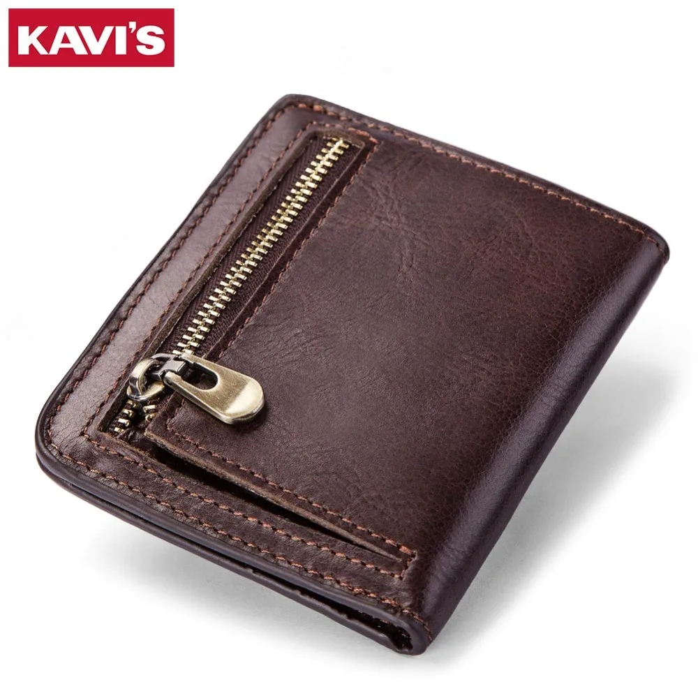 KAVIS Small Card Holder Genuine Leather Wallet Men Male Coin Purse Mini Portomonee Clamp for Money