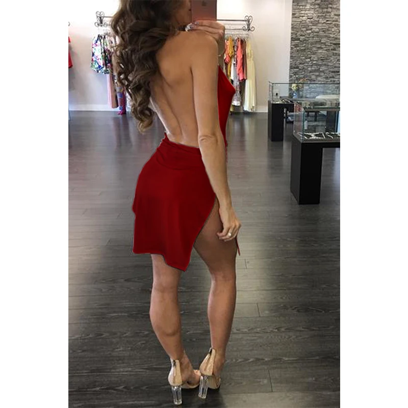 2018-summer-solid-color-white-wine-red-backless-strap-dress-side-open-deep-V-neck-sexy (2)
