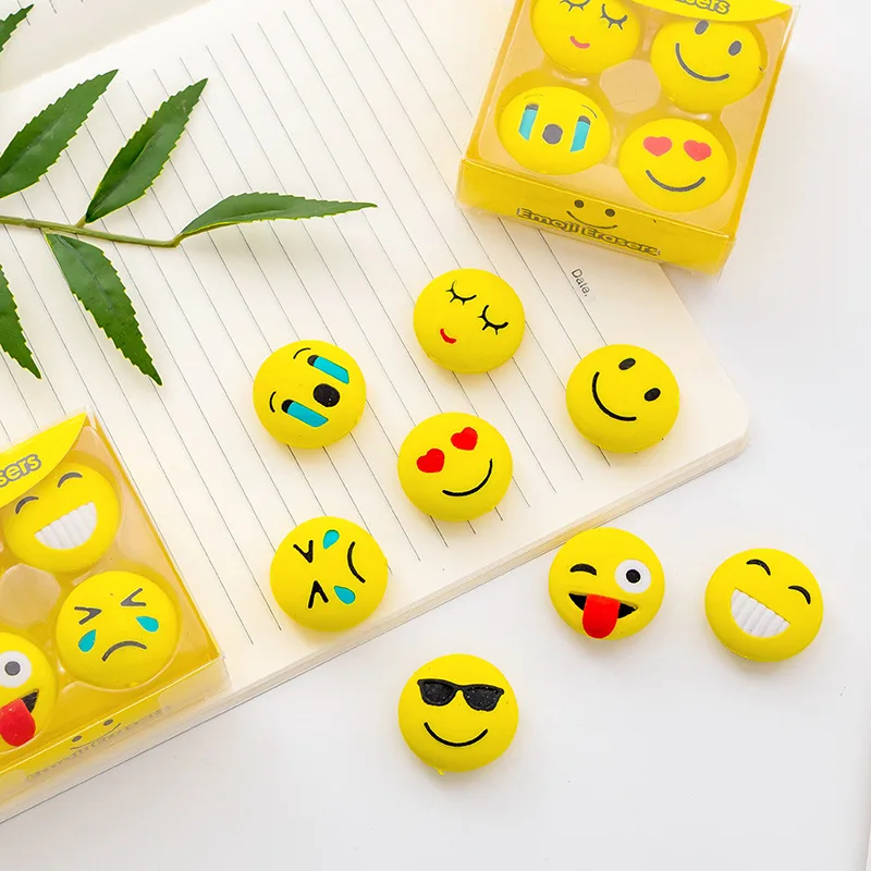 

4 Pcs/lot Mini Cute Cartoon Smile Face Emoji Eraser Kawaii Rubber Eraser For Kids Gifts School Supplies Tools Stationery