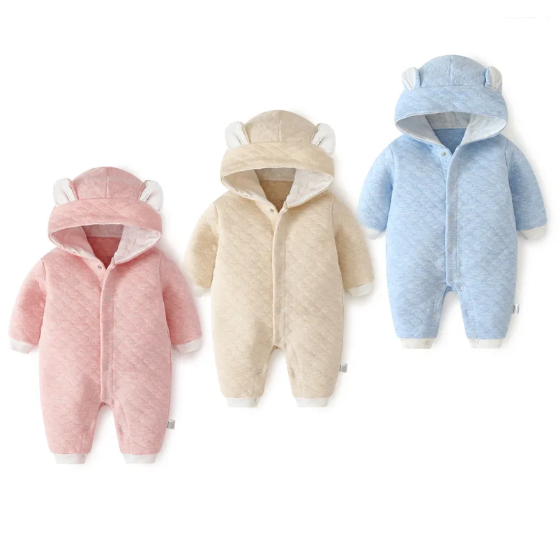 

2019 New Fashion Baby Clothes Autumn Winter Thick Quilted Hooded Newborn Jumpsuits