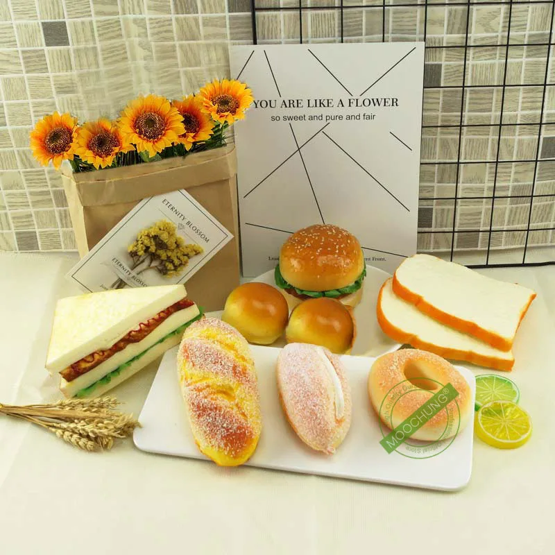 Реалистичные искусственные искусственный хлеб полиуретан на ощупь как настоящий тост гамбургер сэндвич пончики Хот дог круассаны хлебобулочные модели украшения - Цвет: Set P