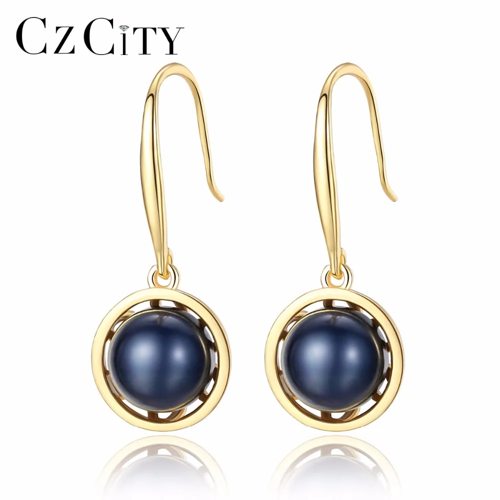 CZCITY реальные Серебряные длинные серьги для женщин Черный и белый жемчуг Висячие