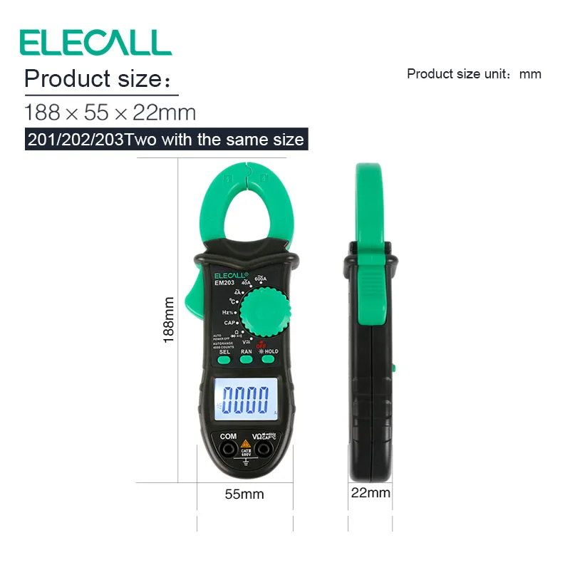 ELECALL EM203 4000 отсчетов AC/DC Напряжение Ток Сопротивление Емкость Частота измерения