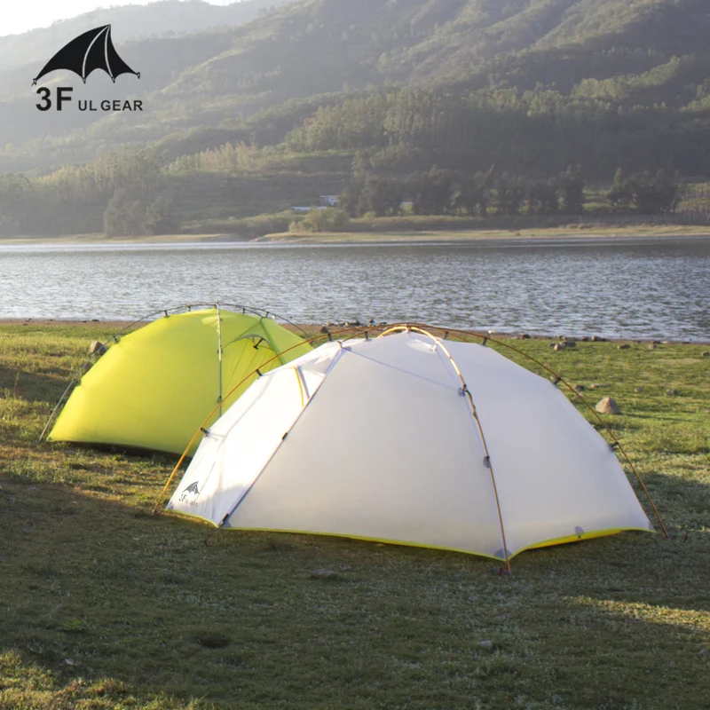 

3F UL GEAR Green and white 3 Season Camping Tent 15D Nylon Fabic Double Layer Waterproof Tent for 2 Persons