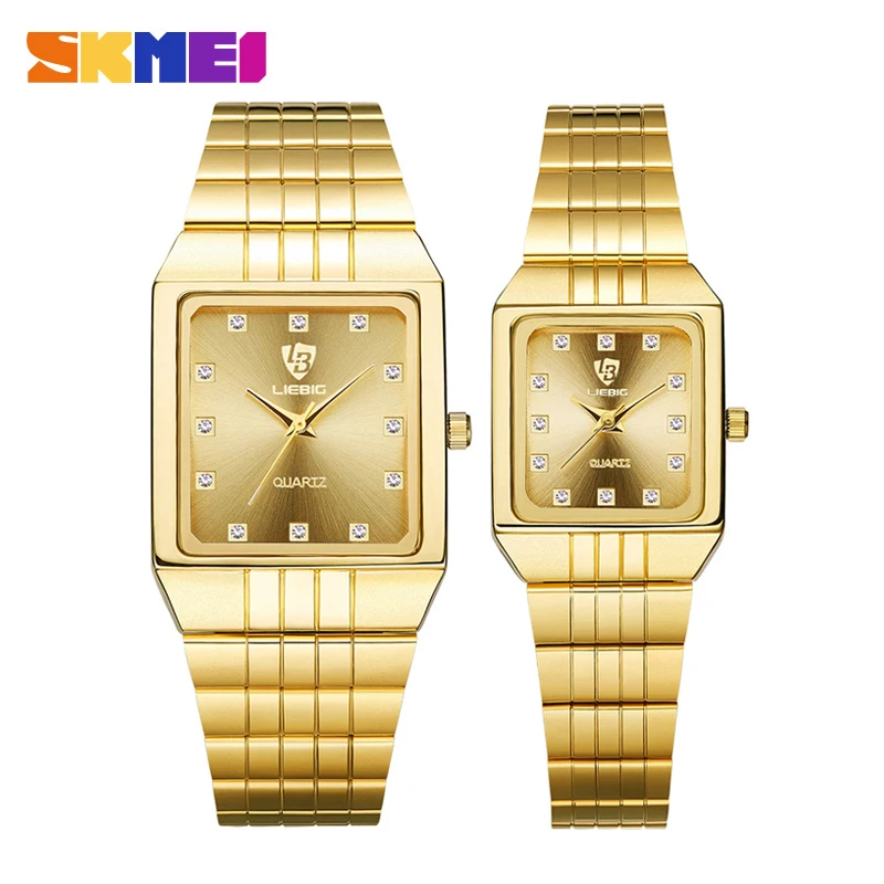 

Golden Quartz Watch Men Women Watches relogio masculino Clock Top Luxury Gold Bracelet Waterproof Wristwatch Steel Female Male