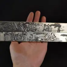 " Пара Китайский Буддизм белый медный тонко выполненное 18 Архат Рохан Будды Статуэтка-блюдо