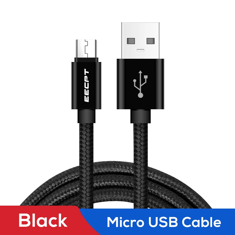 EECPT кабель Micro USB для samsung S7 S6 Xiaomi Redmi Note 5, шнур для быстрой зарядки и передачи данных, usb-кабель для зарядного устройства, кабель для мобильного телефона Microusb - Цвет: Pure Black