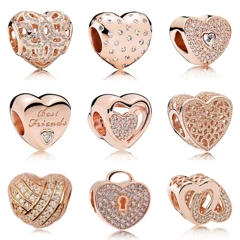 

Rose Gold Pave Joined Together Heraldic Love Heart Crystal Beads Fit Pandora Bracelet 925 Sterling Silver Charm Jewelry