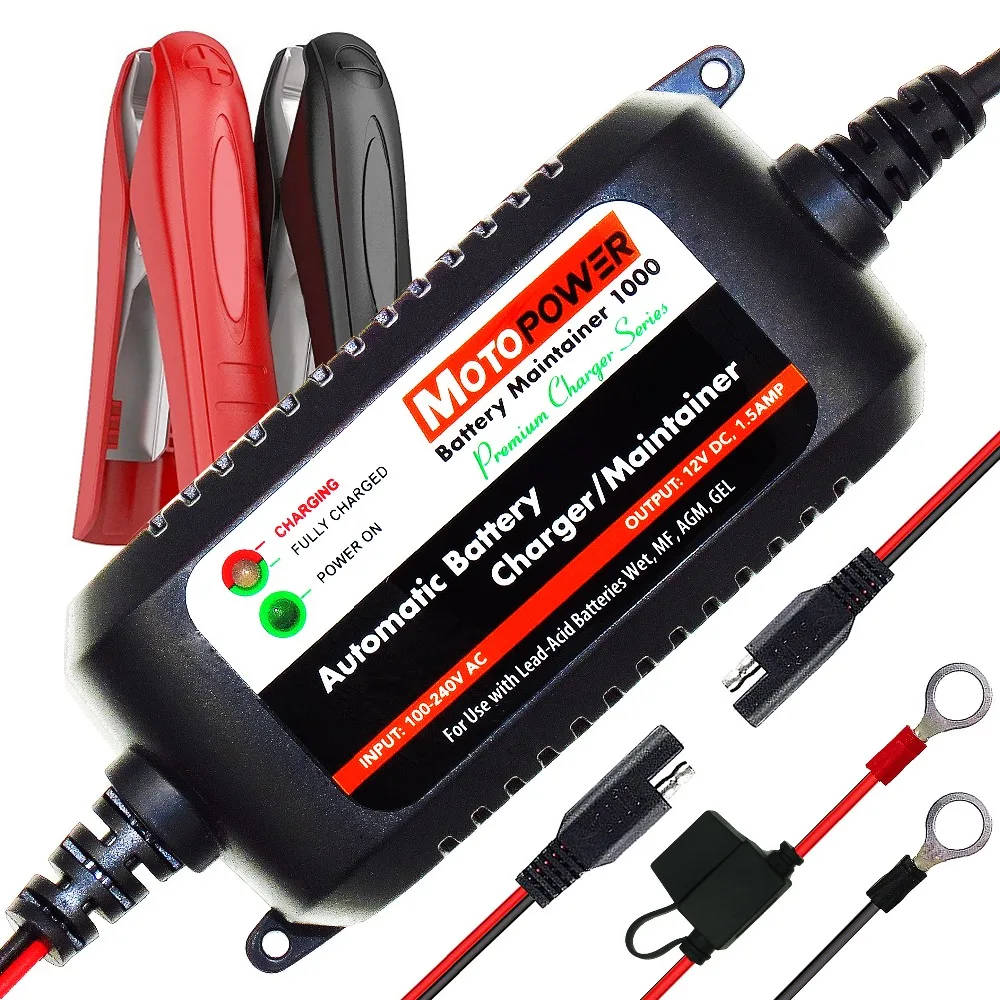 MOTOPOWER 12V 1.5A Fully Automatic Smart Battery Charger Maintainer for Car Truck Boat Motorcycle all types Lead Acid Batteries