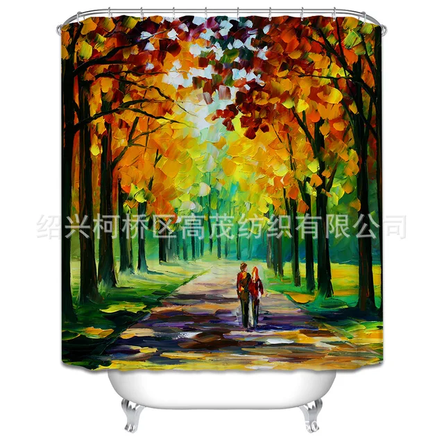 Bathroom Partitions Painting romantic lovers autumn scenery oil painting shower curtain Bathroom Partitions Painting romantic lovers autumn scenery oil painting shower curtain