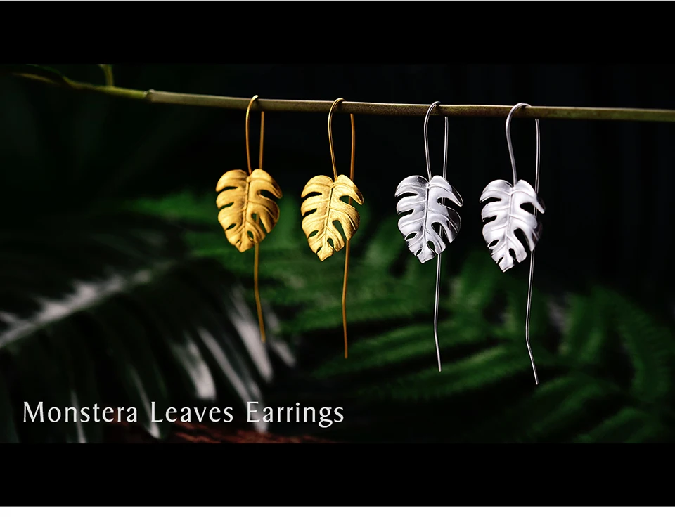 HTB1Ou49zKuSBuNjSsplq6ze8pXai - Lotus Fun Real 925 Sterling Silver Creative Handmade Design Fine Jewelry 18K Gold Monstera Leaves Drop Earrings for Women Bijoux