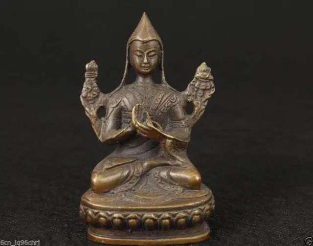 

Elaborate Chinese Copper Carved Tibetan temple Buddhism Je Tsongkhapa Buddha Statue