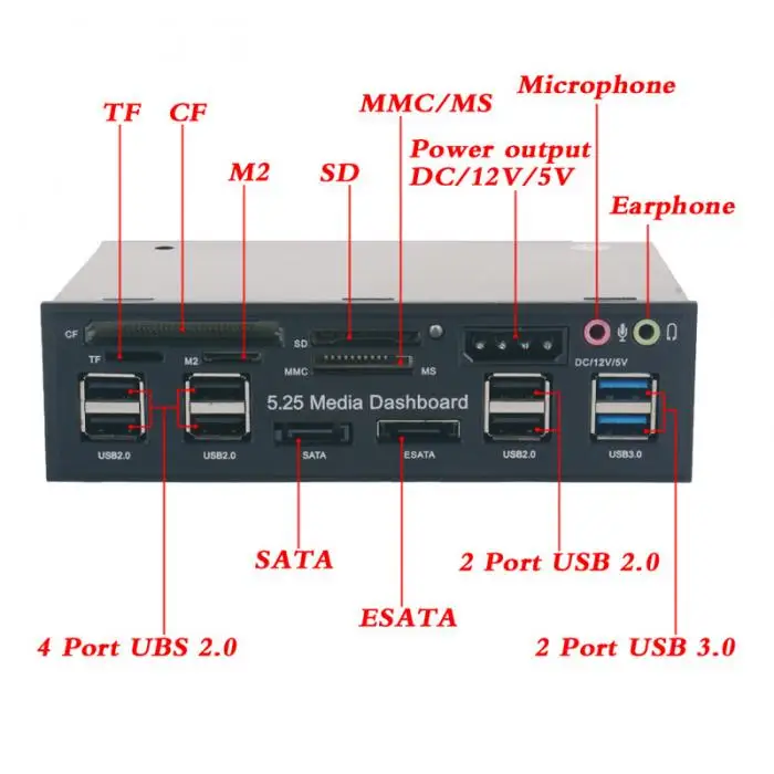 5,25 дюймов медиа-панель передняя Панель USB3.0/2,0 концентратор eSATA SATA считыватель звуковых карт 8 @ 88 DJA99