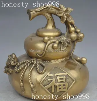 

10"china fengshui brass wealth Golden Toad statue Gourd Calabash Cucurbit Hoist