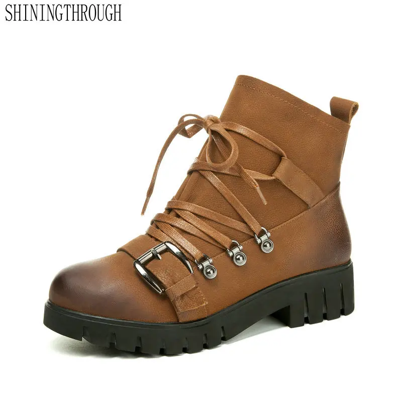 

Genuine Leather Ankle Round Toe Women Boots Spring Autumn Women Shoes Fashion Med Heel Party Ladies Shoes Large Size 41